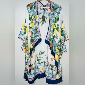 Vince Camuto Lemon Tile Topper blue multicolor OS kimono serape shawl